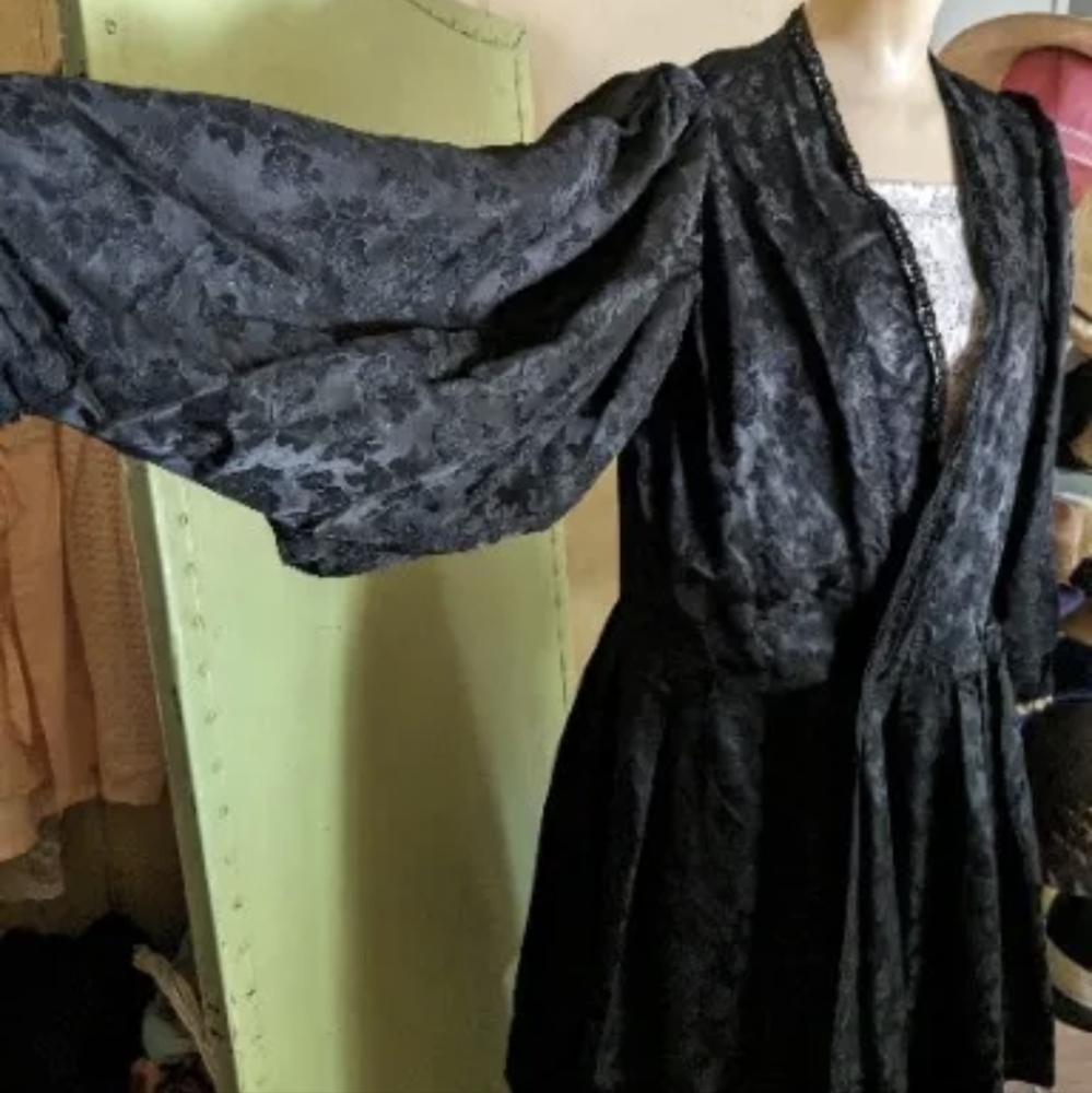 SOLD Gothic Steampunk Black Jacquard Jacket OOAK Bishop Sleeves